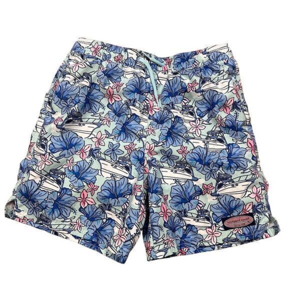 Vineyard Vines Boy's M Swim Trunks Boat & Floral Print Multicolor 12 14